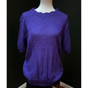Vintage Kenneth Too Plus Purple Knit Short Sleeve Top Women Size 10